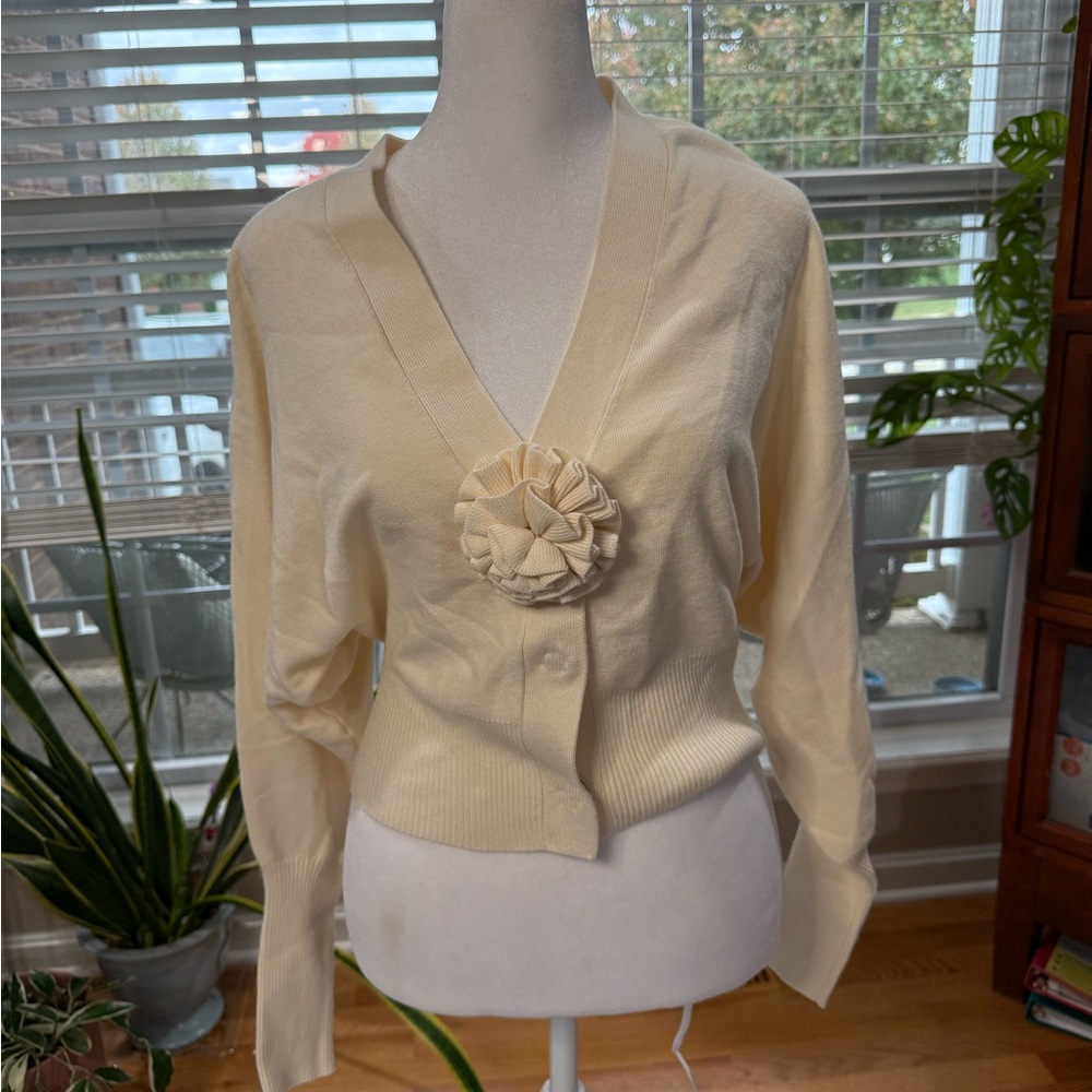 Express Cream Cardigan with Floral Accent